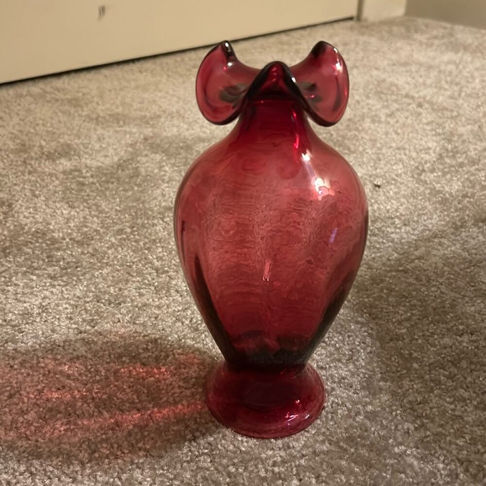 Vintage Fenton Cranberry Glass Ruffle Vase 8 Inches tall